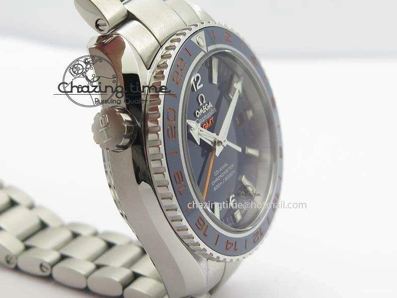 0523 Planet Ocean GMT 43.5mm V6F Goodplanet Orange Marker Blue Dial On SS Bracelet A ModernLook 8215